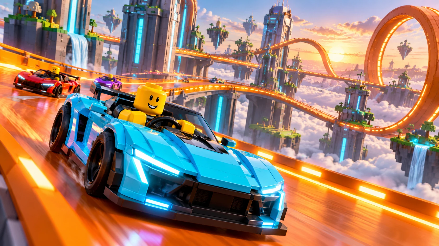 Skyline racing Roblox-style concept art